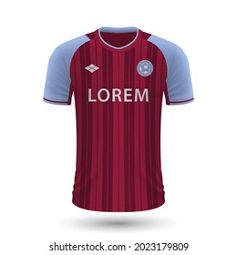 Realistic soccer shirt Aston Villa 2022, jersey template for football kit. Vector illustration 