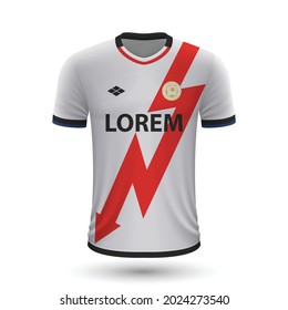 Realistic soccer shirt Rayo Vallecano 2022, jersey template for football kit. Vector illustration 