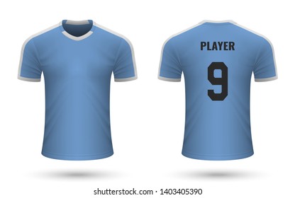 Realistic soccer shirt Uruguay 2019, jersey template for football kit. Vector illustration