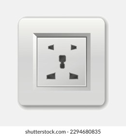 Realistic socket. Used in the United Kingdom, Ireland, Malta, Malaysia and Singapore. Adapters. Isolated electrical equipment on wall. Type G. Vector multiple standards socket for plug