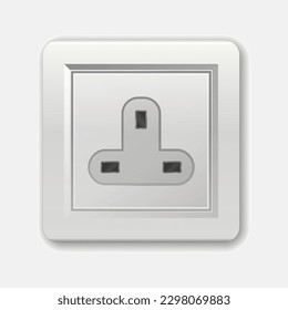 Realistic socket. Used in the United Kingdom, Ireland, Malta, Malaysia and Singapore. Adapters. Isolated electrical equipment on wall. Type G. Vector multiple standards socket for plug