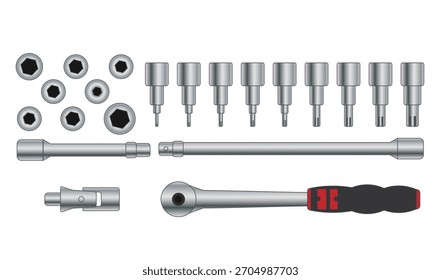 Kit de llave de zócalo realista + pernos – fácil de editar ilustración de stock