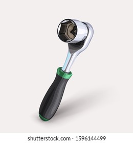 realistic socket wrench on white