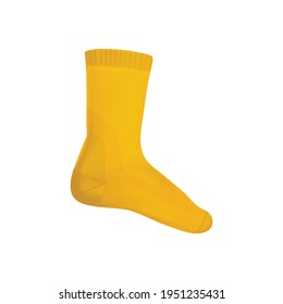 Realistic socks composition with isolated image of single yellow sock with calf on blank background vector illustration