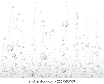 Realistic Soda Bubbles Background, Water Fizz Or Transparent Fizzy Drink, Vector Liquid Drops. Soda Bubbles Or Oxygen Air And Gas Effect In Clear Pure Water, Sparkling Fizzy Effervescent Bubbles