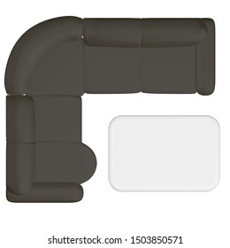 Realistic sofa and table. View from above. 3D. Vector illustration.