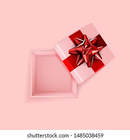 Realistic Soft Color Square Open Gift Box With Red Bow. EPS10 Vector