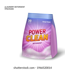 Realistic soft container for detergent. Detergent package template with designed logo and realistic soap foam.