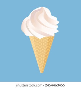 Realistic soft ice cream waffle cone. Soft serve ice cream, 3d vector american sundae swirl in wafer cone or machine vanilla ice cream. Fast food restaurant frozen dessert