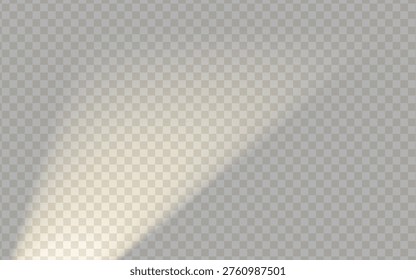 Realistic soft light and shadow from opened door isolated on transparent background. Light ghost shade effect pattern. Indoor illumination. Vector illustration