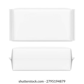 Realistic soft pack for facial tissue mockup. Front and side view. 3D hight realistic vector illustration isolated on white background. Scalable and editable without lose quality. Ready layered template for your design. EPS10.