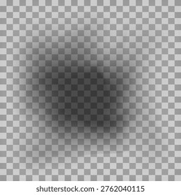 Realistic soft shadow isolated on transparent background. Oval blurry dark effect for product placement and realistic mockup design. Vector element.
