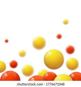 Realistic soft spheres. Plastic bubbles. Glossy balls. 3d geometric shapes, abstract background. Modern cover or annual report concept design. Dynamic  banner or wallpaper with balls. Vector template.