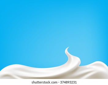 Realistic sour cream isolated on blue background. Milk design. Vector