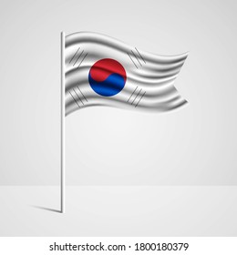 Realistic South Korea country flag waving in wind. Abstract country flag with flagpole isolated on grey background