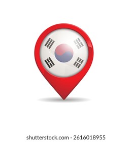 Realistic South Korea flag with map pin vector illustration