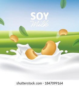 Realistic Soy milk splash vector background illustration