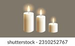Realistic soy wax white candles with fire romantic atmosphere