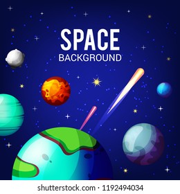 Realistic space background. Realistic galaxy with planet and comet background. Background for your cosmic design, banners, flyer.