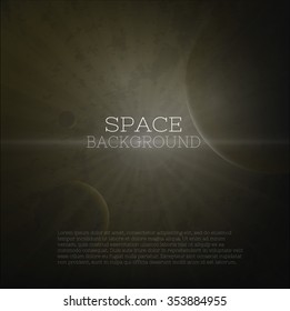 Realistic  space background (planets round sun beams).cosmic space.Light of the sun illuminates the dark planet.vector illustration eps10.