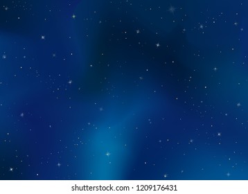 Realistic space celestial evening sky background. Cosmic bright stars template, starry night pattern. Vector illustration for cover, design, wallpaper, poster, backdrop