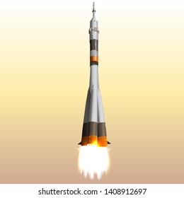 Realistic Space Ship Launching. Successfull Business Plans Realization Concept. 3D Vector Illustration