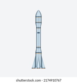 Transbordador espacial realista para viajar a la órbita espacial y el descubrimiento de nuevos planetas. Elemento de nave espacial de cohetes 3d para misiones aeroespaciales aisladas en fondo blanco. Ilustración del vector