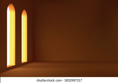 Realistic spacious 3d room with large windows. Empty room. vector illustration