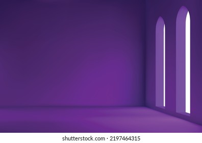 Realistic spacious 3d room with large windows. Empty room. vector illustration