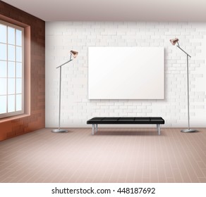 Realistic spacious loft with little furniture interior vector illustration