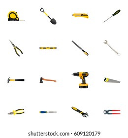 Realistic Spade, Claw, Utility Knife And Other Vector Elements. Set Of Tools Realistic Symbols Also Includes Measure, Key, Spade Objects.