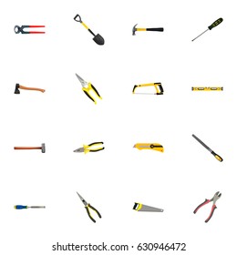 Realistic Spade, Scissors, Plumb Ruler And Other Vector Elements. Set Of Kit Realistic Symbols Also Includes Ax, Tool, Shear Objects.