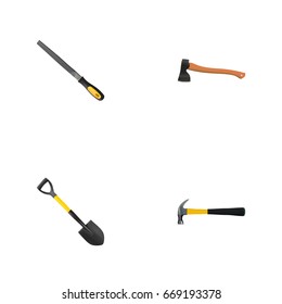 Realistic Spade, Sharpener, Claw And Other Vector Elements. Set Of Instruments Realistic Symbols Also Includes Emery, Spade, Instrument Objects.