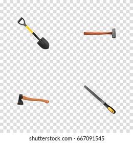 Realistic Spade, Sharpener, Handle Hit Vector Elements. Set Of Tools Realistic Symbols Also Includes Shovel, Ax, Tool Objects.