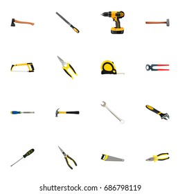 Realistic Spanner, Claw, Hacksaw And Other Vector Elements. Set Of Tools Realistic Symbols Also Includes Ax, Pincers, Wrench Objects.