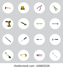 Realistic Spanner, Claw, Plumb Ruler And Other Vector Elements. Set Of Instruments Realistic Symbols Also Includes Measure, Chisel, Spade Objects.