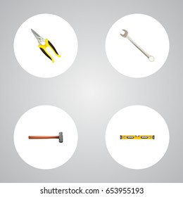 Realistic Spanner, Handle Hit, Scissors Vector Elements. Set Of  Realistic Symbols Also Includes Construction, Clippers, Scissors Objects.