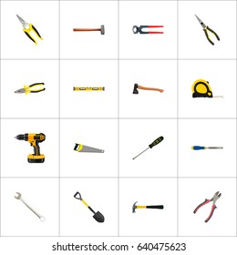 Realistic Spanner, Nippers, Forceps And Other Vector Elements. Set Of Tools Realistic Symbols Also Includes Scissors, Sawmill, Tongs Objects.