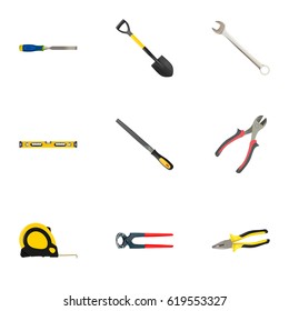 Realistic Spanner, Pliers, Forceps And Other Vector Elements. Set Of Construction Realistic Symbols Also Includes Construction, Shovel, Emery Objects.
