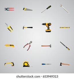 Realistic Spanner, Stationery Knife, Claw And Other Vector Elements. Set Of Instruments Realistic Symbols Also Includes Clippers, Hatchet, Tongs Objects.