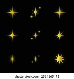 realistic sparkling star collection with light effect
