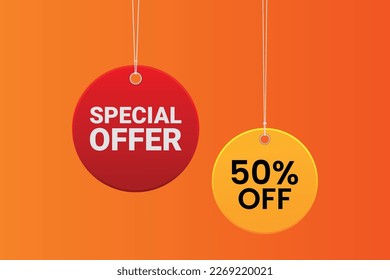 Realistic Special offer sale tag circle and the rope hanging premium vector