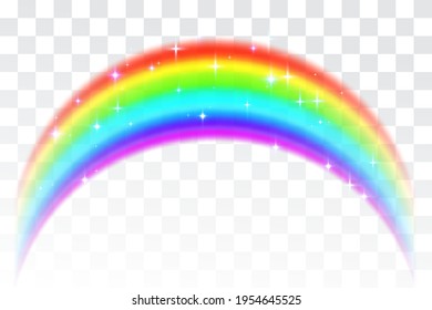 Realistic spectrum rainbow on transparent background. Rain bow arch vector illustration, multicolor unicorn rainbow with mesh brushes included