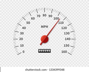 Realistic speedometer. Car odometer speed counter dial meter rpm motor miles measuring scale white engine meter vector racing concept