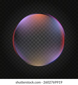 Realistic sphere, lens, soap bubble with multi-colored reflections, located on a transparent checkered background. Vector illustration EPS10.