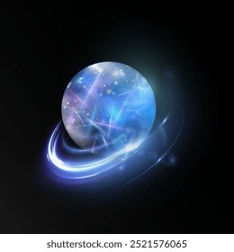 Realistic sphere with liquid planet surface texture. Vector spatial horizontal illustration of blue planet. Planet view from satellite in outer space.