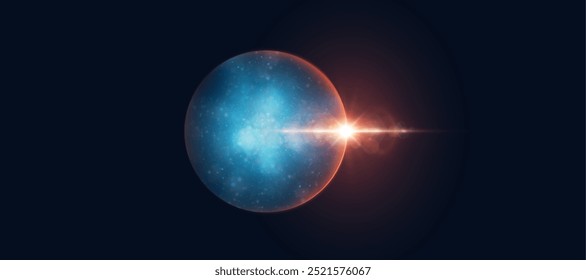 Realistic sphere with liquid planet surface texture. Vector spatial horizontal illustration of blue planet. Planet view from satellite in outer space.