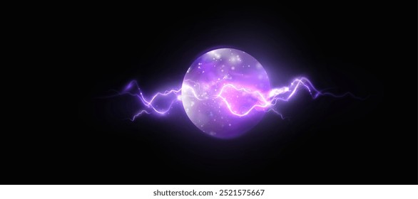 Realistic sphere with liquid texture of planet surface. Vector spatial horizontal illustration of purple planet. Planet view from satellite in outer space.