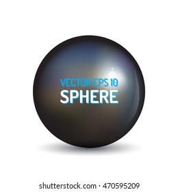 Realistic sphere with reflections and shadow on white background. Vector illustration.