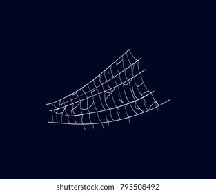 Realistic spiderweb isolated icon on dark background. Abstract design element for halloween holiday banners decoration, web silhouette vector illustration.